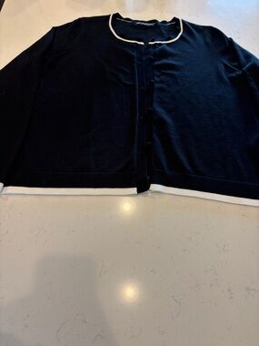 Adrianna Papell Black Cardigan with Cream Trim